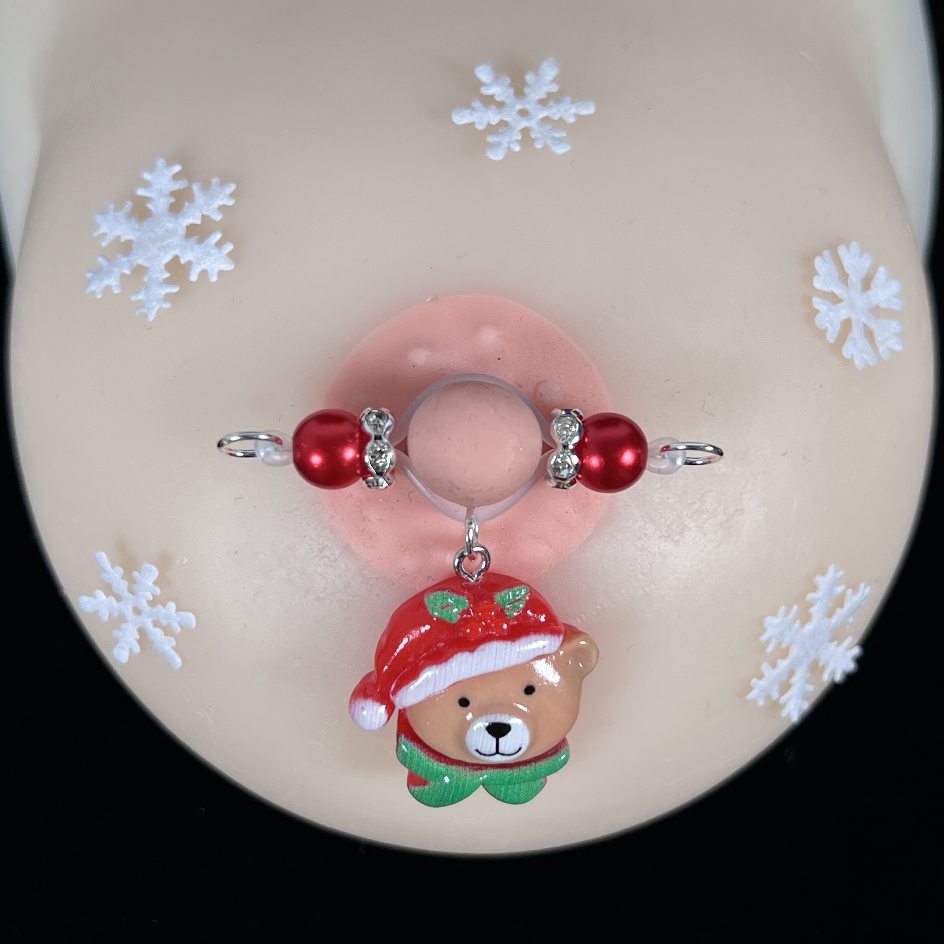 Festive Bear Charm Red Bead Nipple Clips