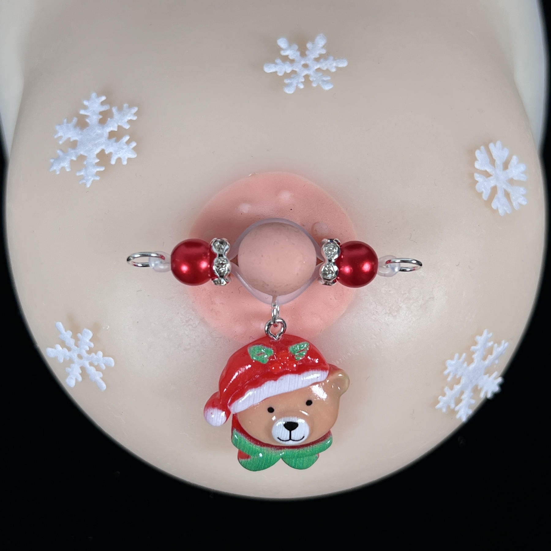 Festive Bear Charm Red Bead Nipple Clips