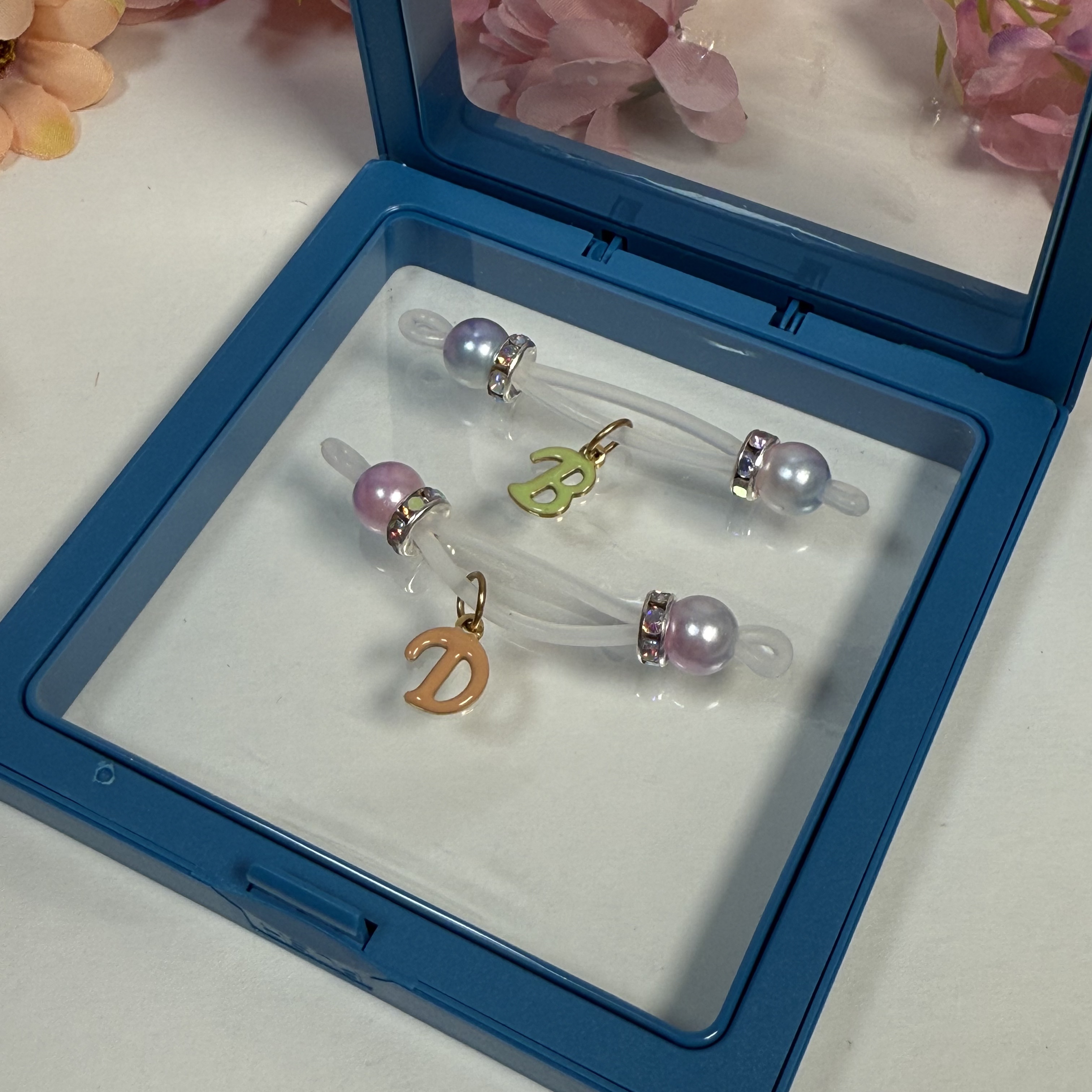 Adjustable pearl nipple decoration - custom colored letters