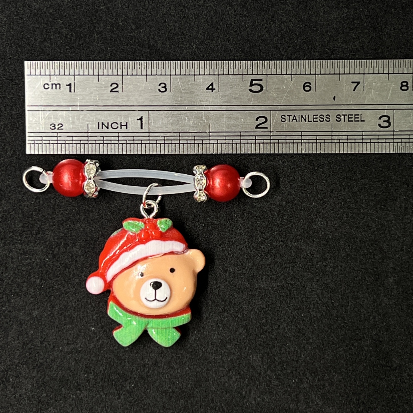 Festive Bear Charm Red Bead Nipple Clips