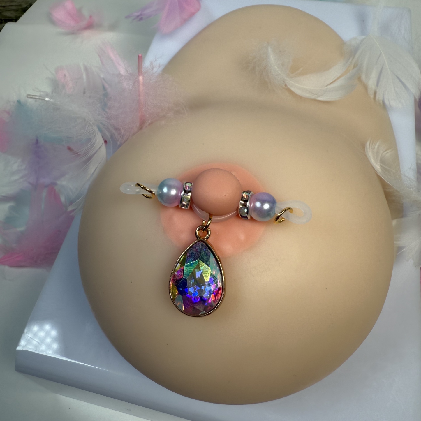 Adjustable Pearl Nipple Decorations with No Holes - Multicolored Diamonds