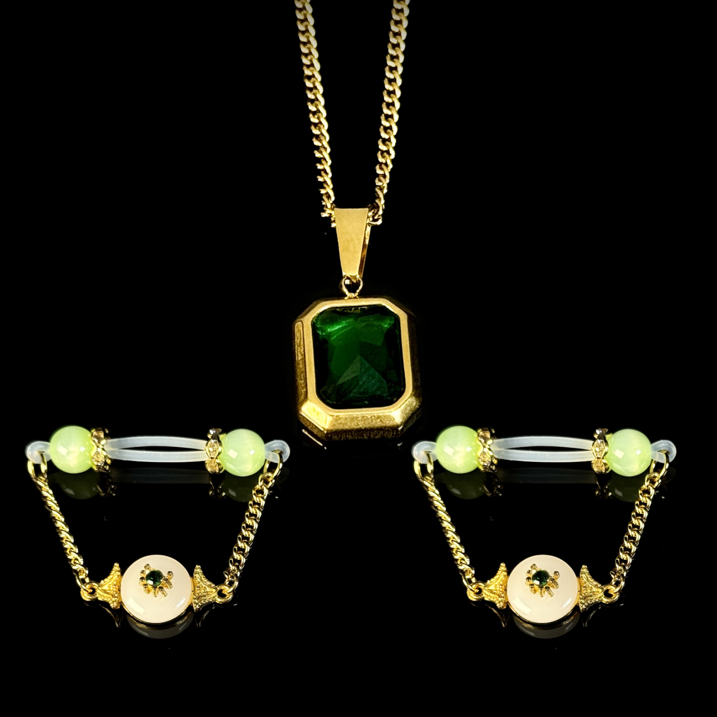 Jade nipple clamps + jade necklace
