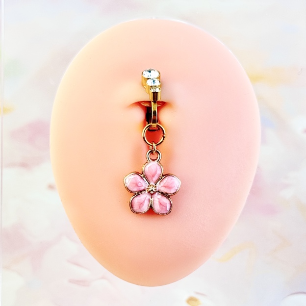 Pink Flower Glow Faux Navel Ring