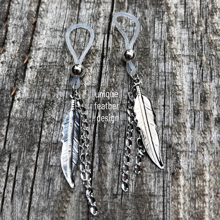 Silver Feather Pendant Nipple Ring