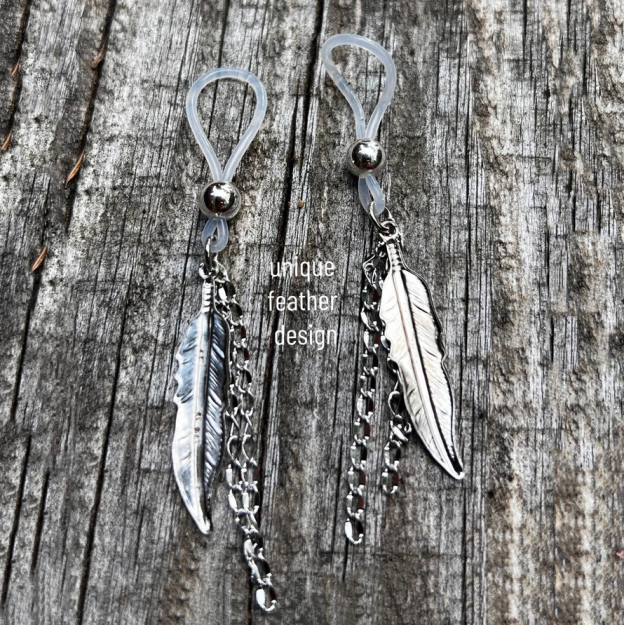 Silver Feather Pendant Nipple Ring