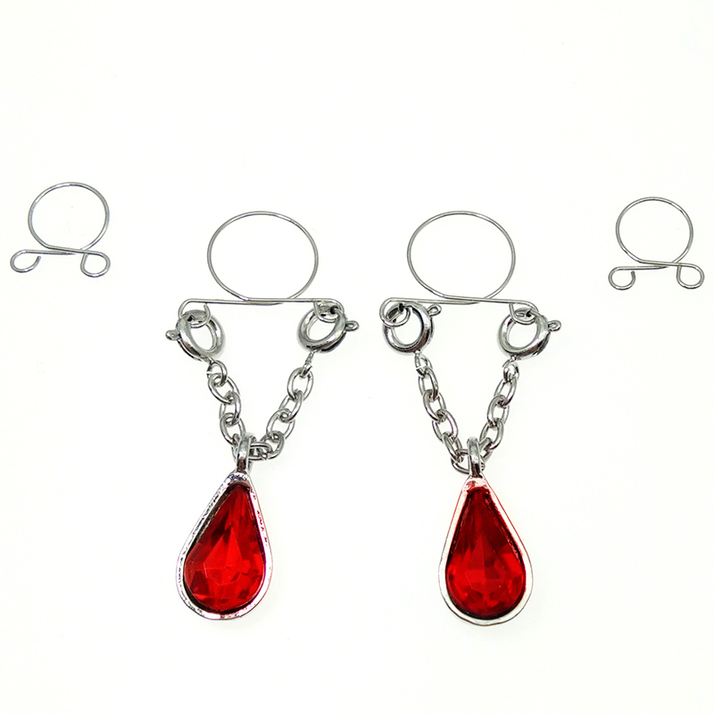 Red teardrop false nipple ring-Thyye