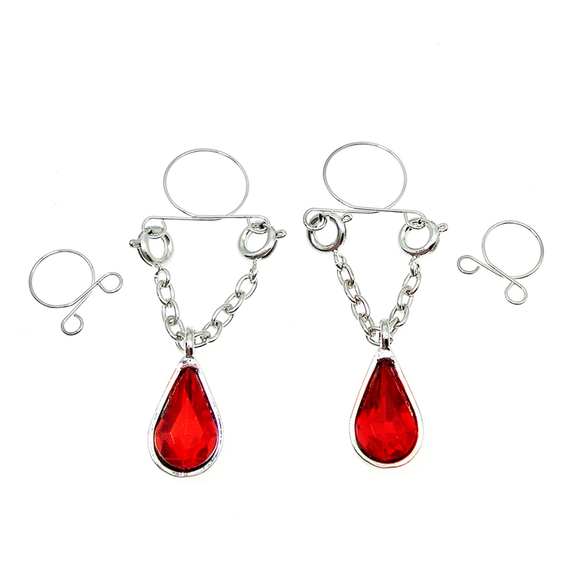Red teardrop false nipple ring-Thyye