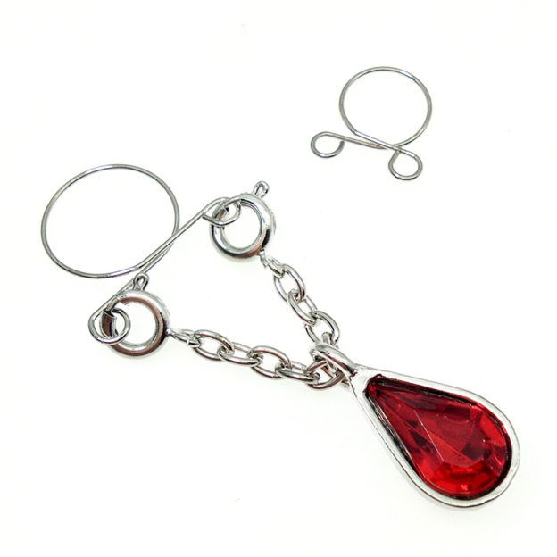 Red teardrop false nipple ring-Thyye