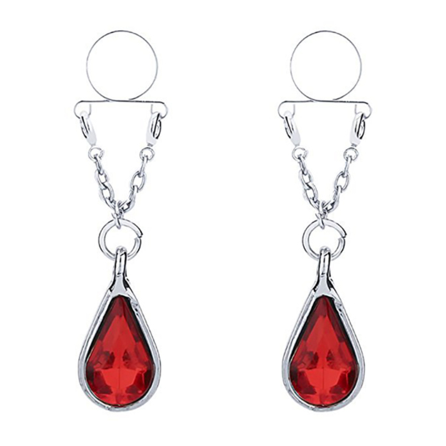 Red teardrop false nipple ring-Thyye