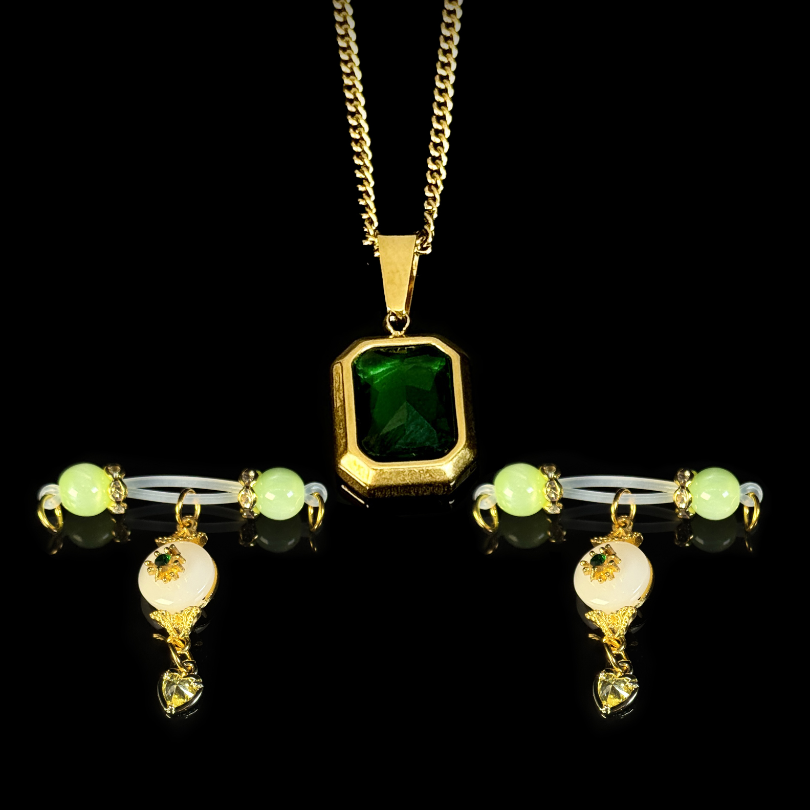 Jade nipple clamps + jade necklace