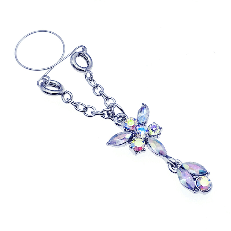Butterfly flower fake nipple ring nipple jewelry-Thyye