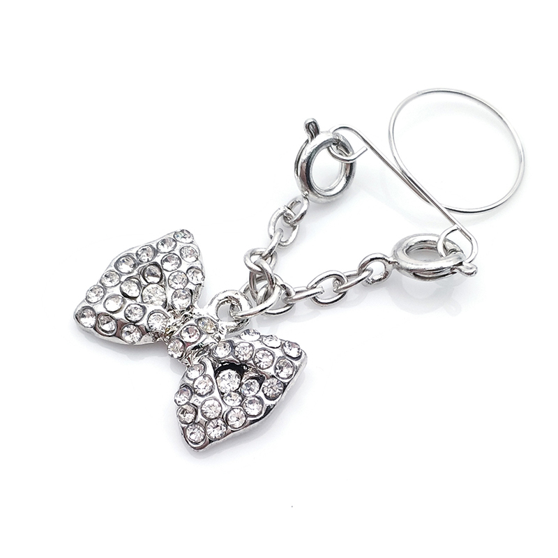 Full diamond bow false nipple ring-Thyye