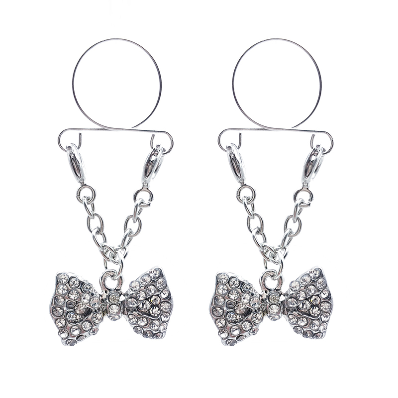 Full diamond bow false nipple ring-Thyye