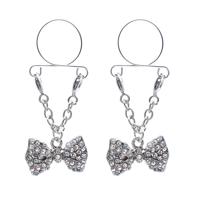 Full diamond bow false nipple ring-Thyye