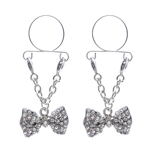Full diamond bow false nipple ring-Thyye
