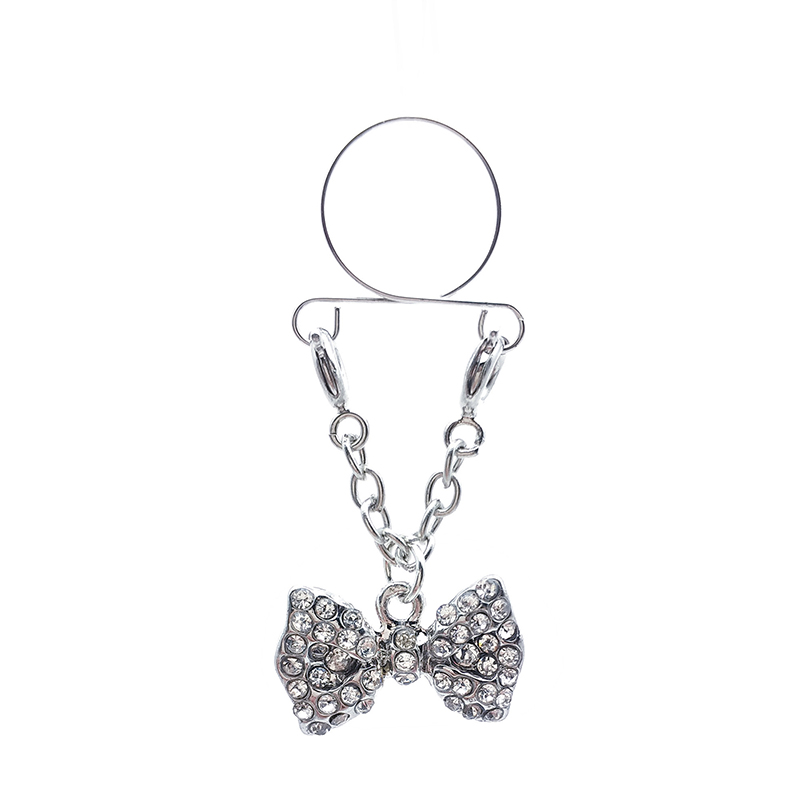 Full diamond bow false nipple ring-Thyye