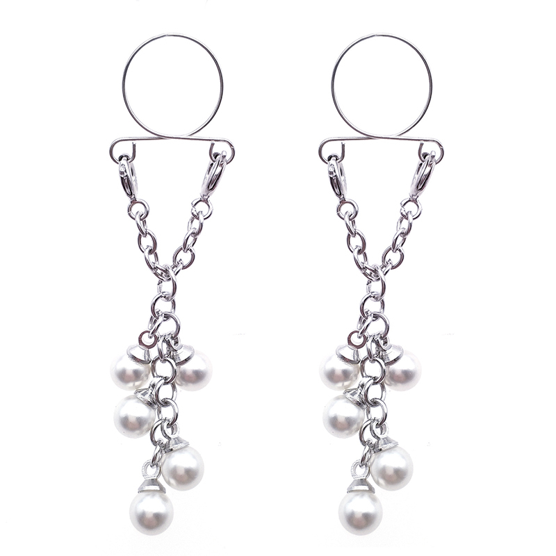 White pearl chain nipple ring-Thyye