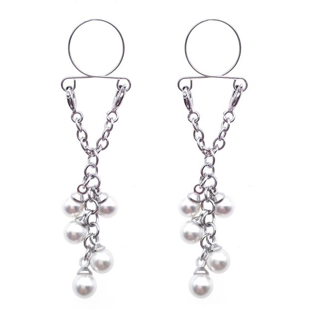 White pearl chain nipple ring-Thyye