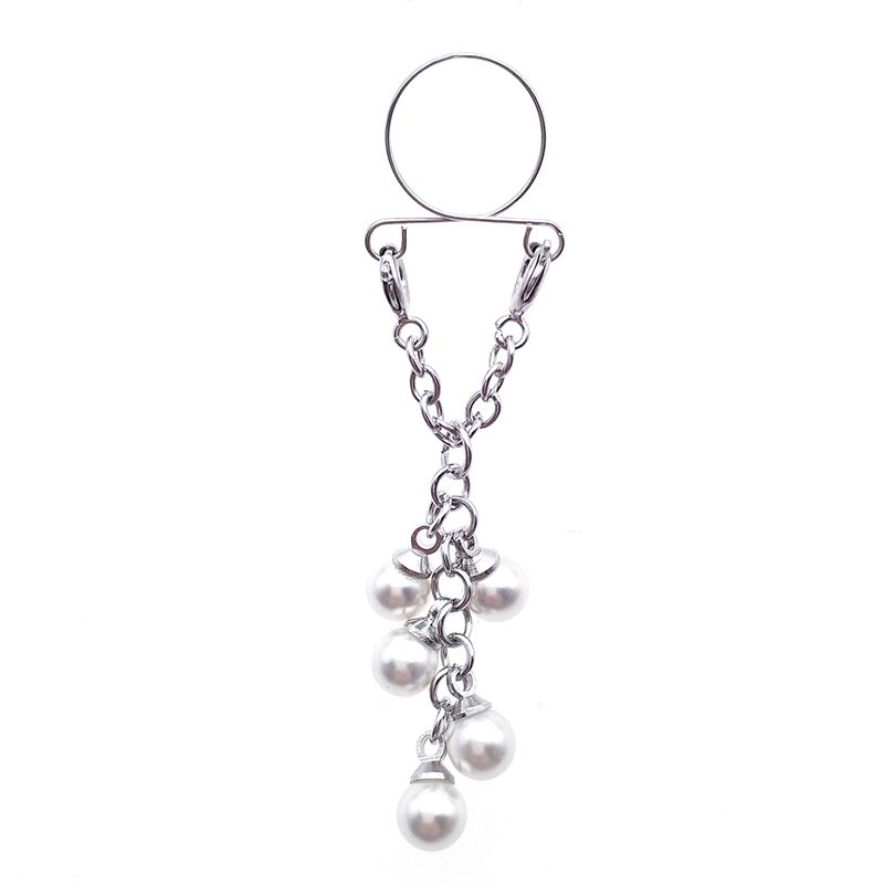 White pearl chain nipple ring-Thyye