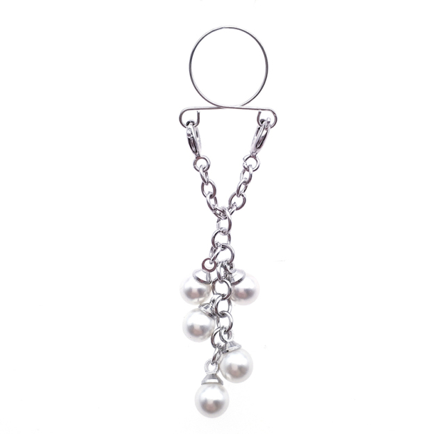 White pearl chain nipple ring-Thyye