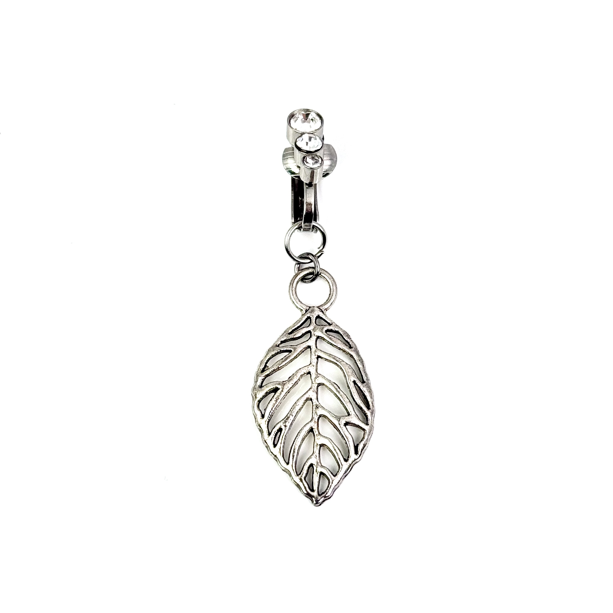ilver Leaf Charm Faux Belly Ring