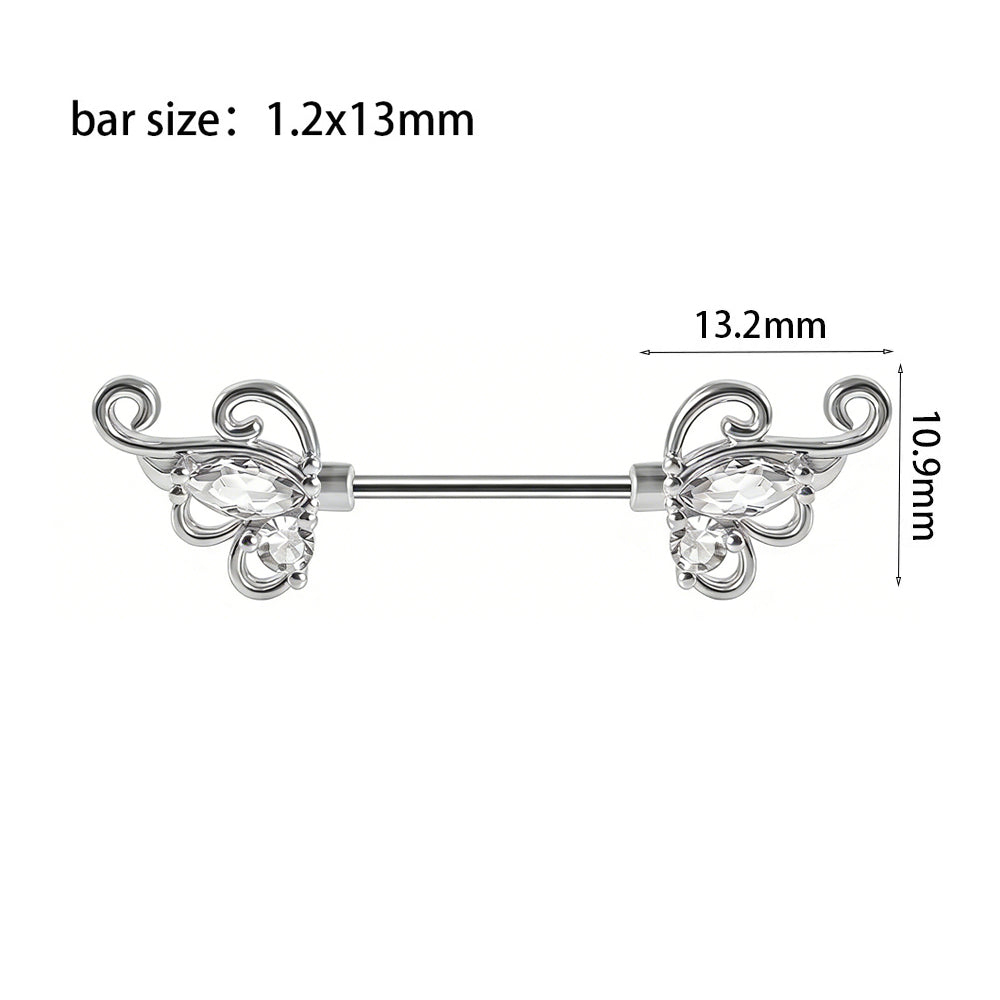 Vintage Marquise-Cut Crystal Nipple Barbell with Scrolling Vine Motif