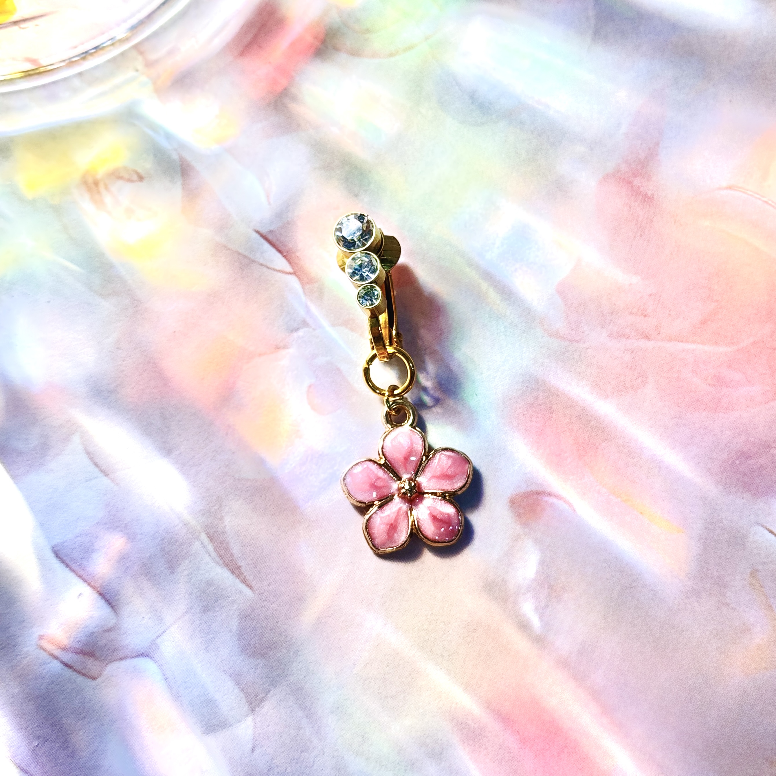 Pink Flower Glow Faux Navel Ring