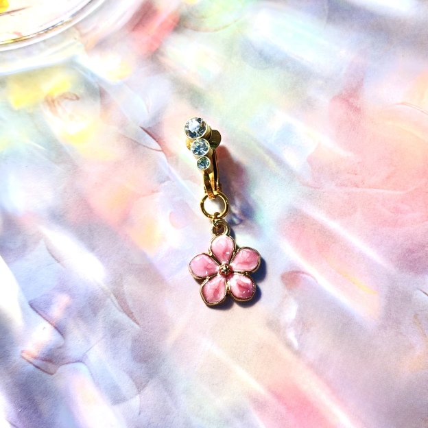 Pink Flower Glow Faux Navel Ring