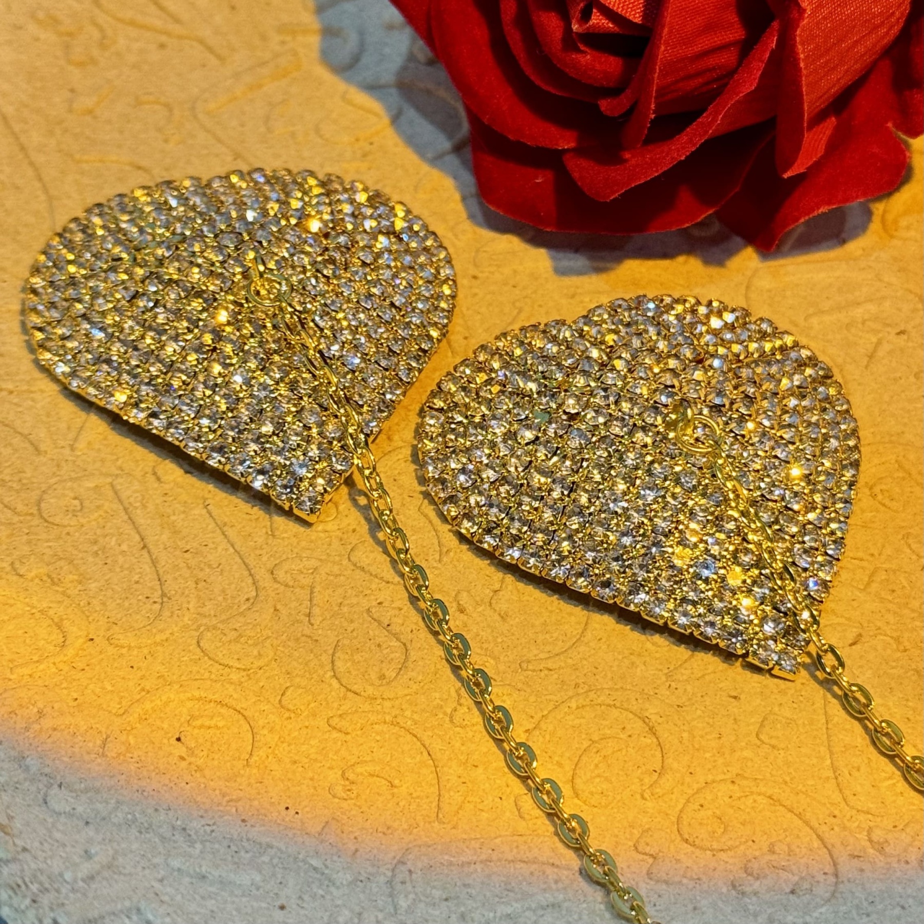 Women's Alluring Heart-Shaped Rhinestone Breast Patches