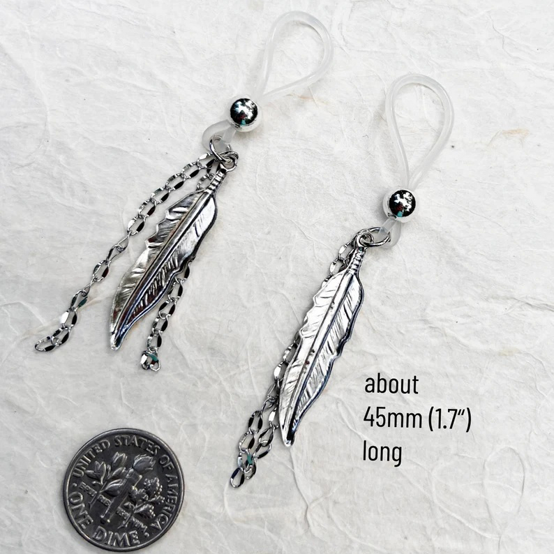 Silver Feather Pendant Nipple Ring