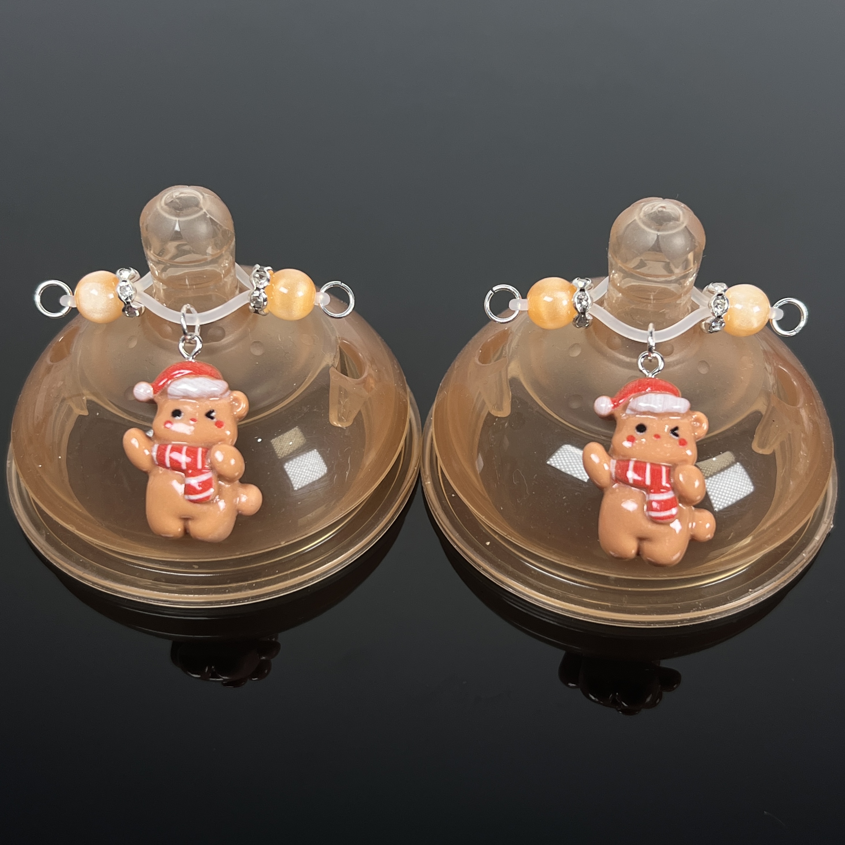 Bear Pendant Pink Pearl Nipple Clamps