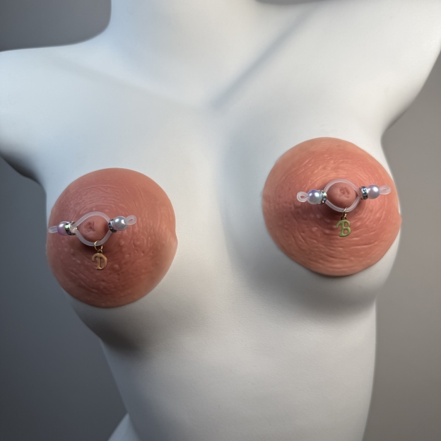 Adjustable pearl nipple decoration - custom colored letters