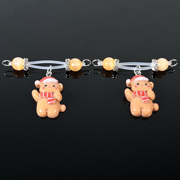 Bear Pendant Pink Pearl Nipple Clamps