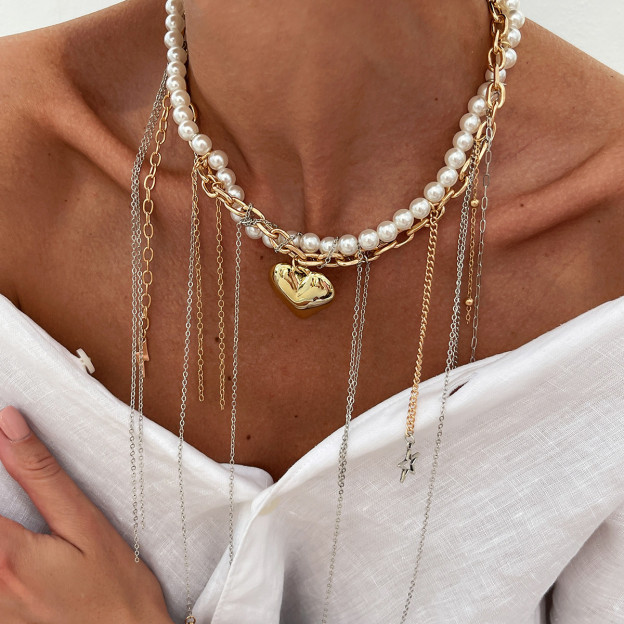 Heart Pearl Tassel Necklace