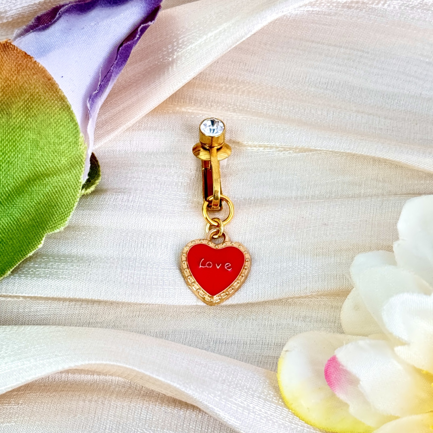 Red Love Heart Faux Belly Button Ring