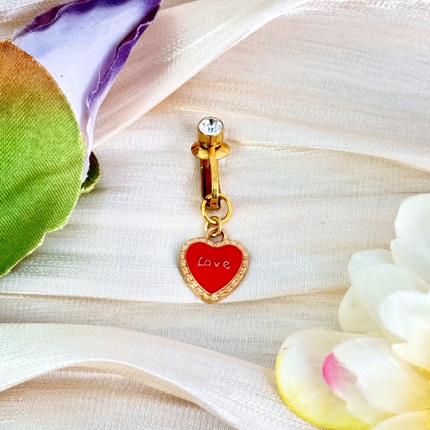 Red Love Heart Faux Belly Button Ring