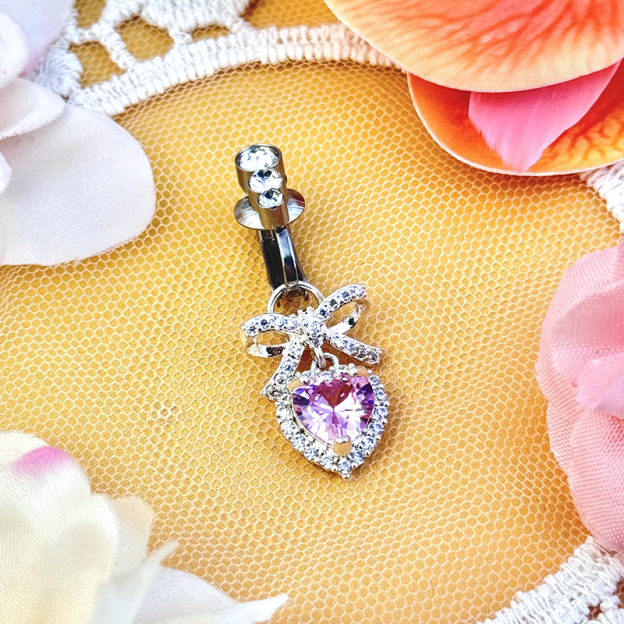 Amethyst Butterfly Heart Belly Clip