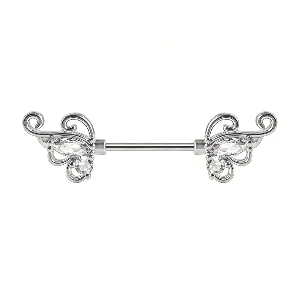 Vintage Marquise-Cut Crystal Nipple Barbell with Scrolling Vine Motif
