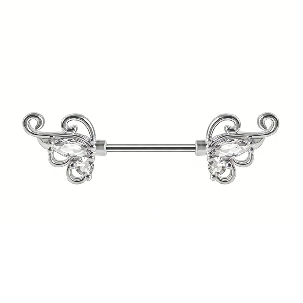 Vintage Marquise-Cut Crystal Nipple Barbell with Scrolling Vine Motif