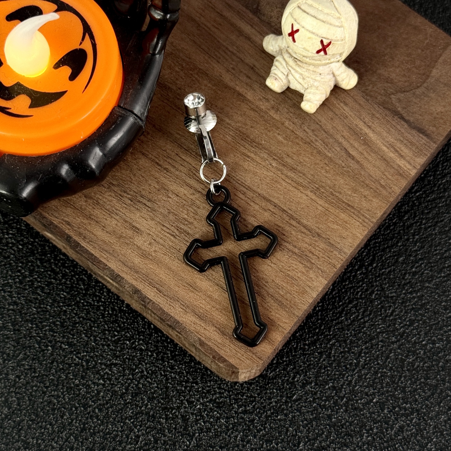 Black Cross Faux Belly Button Ring