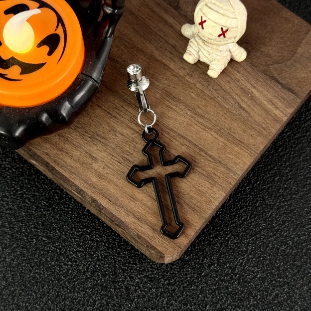 Black Cross Faux Belly Button Ring