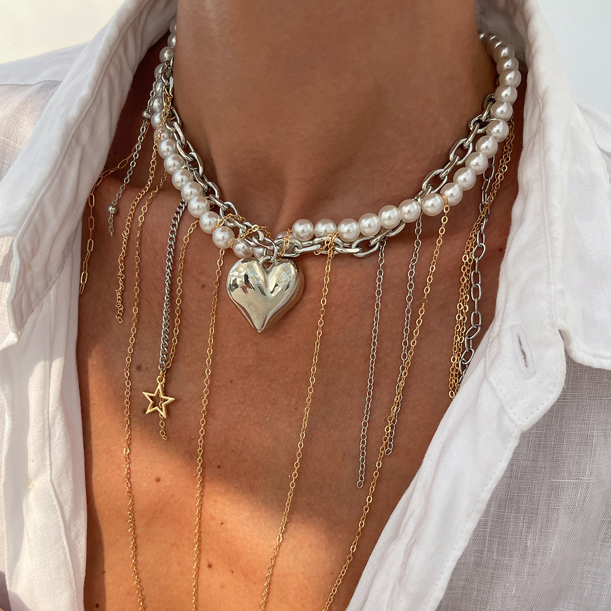Heart Pearl Tassel Necklace