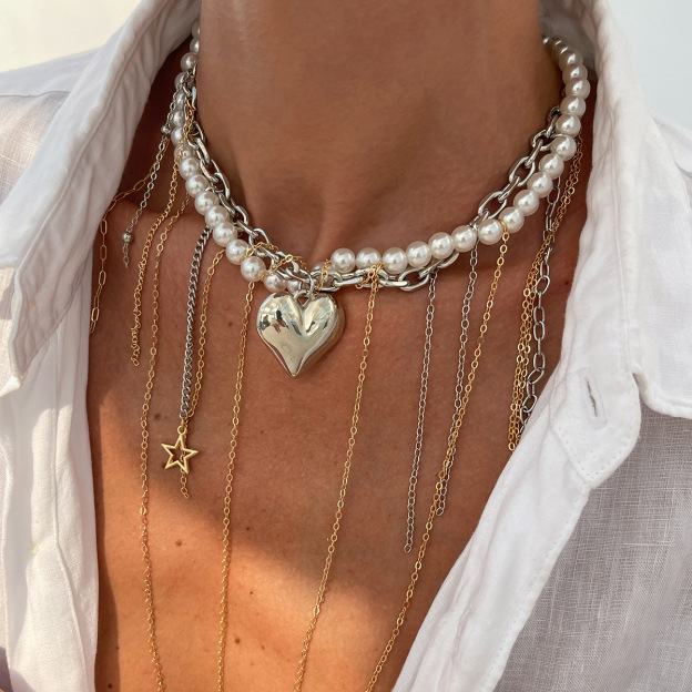 Heart Pearl Tassel Necklace