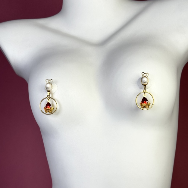 Golden Ruby Charm Nipple Ring