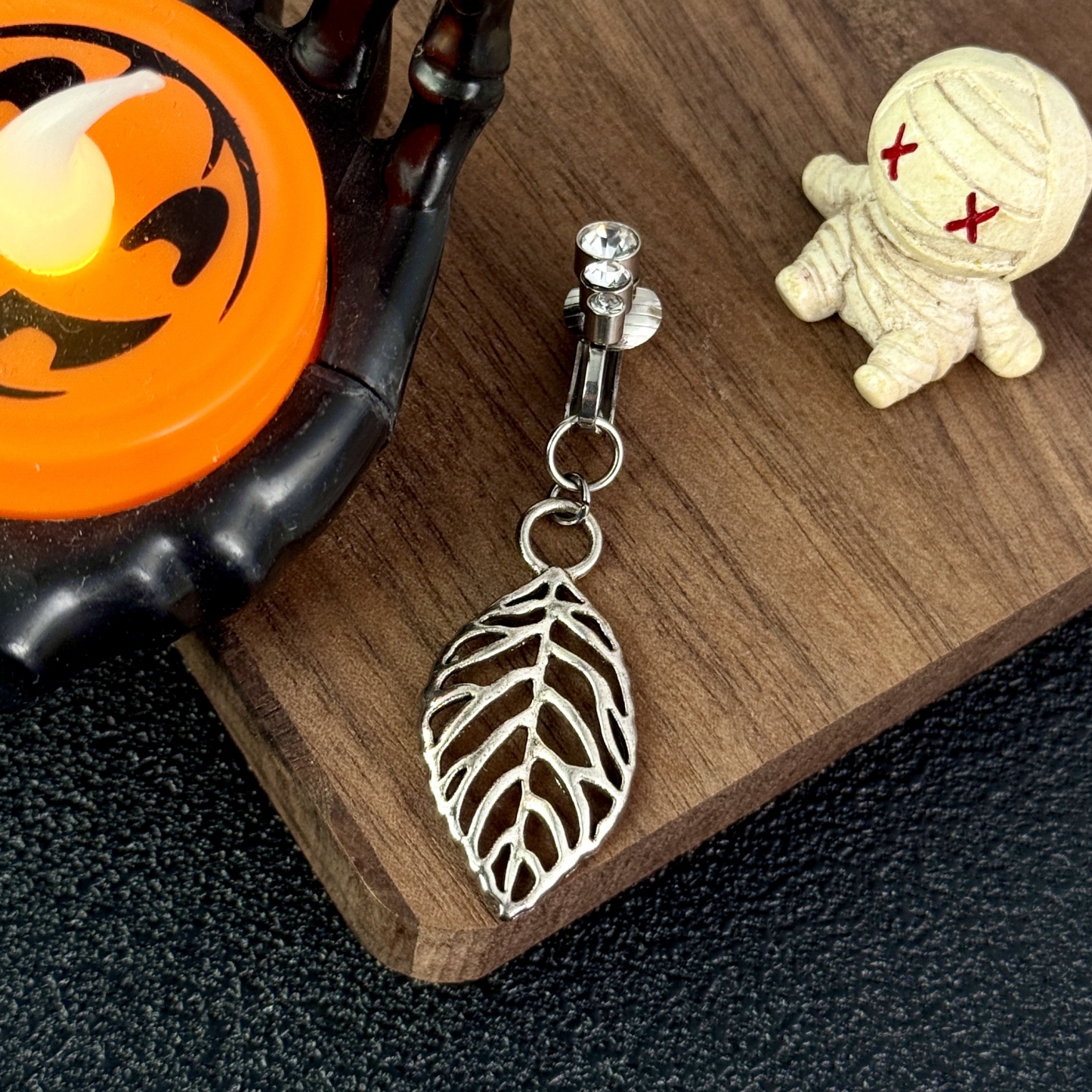 ilver Leaf Charm Faux Belly Ring