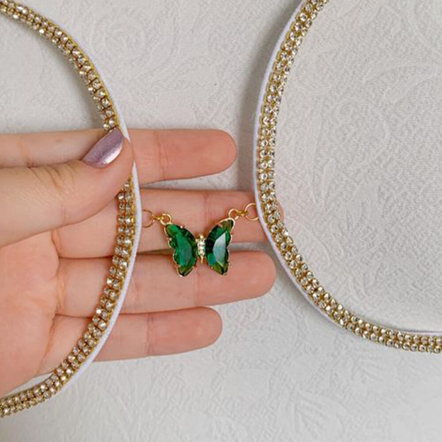 Green butterfly rhinestone chest chain