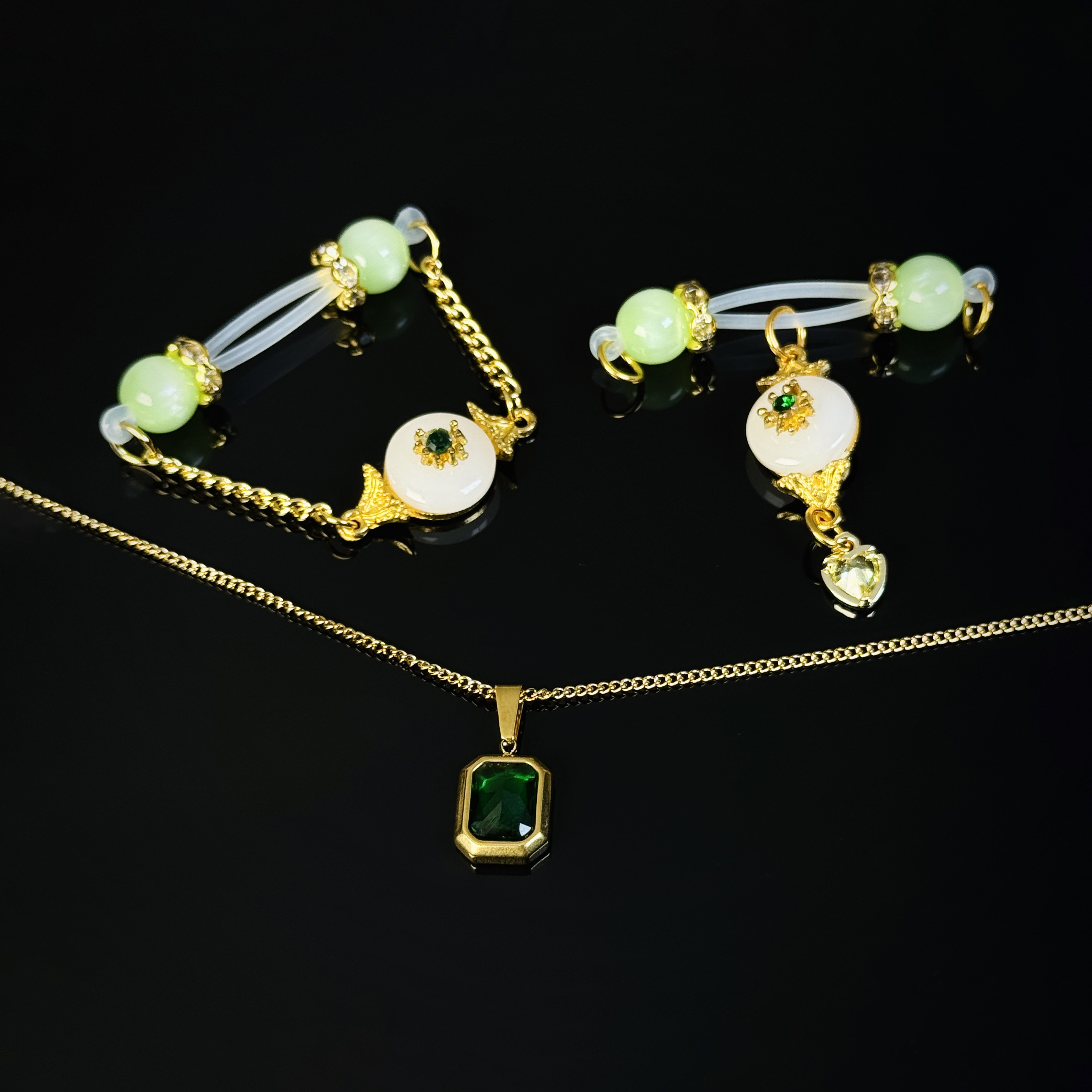 Jade nipple clamps + jade necklace