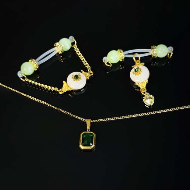 Jade nipple clamps + jade necklace