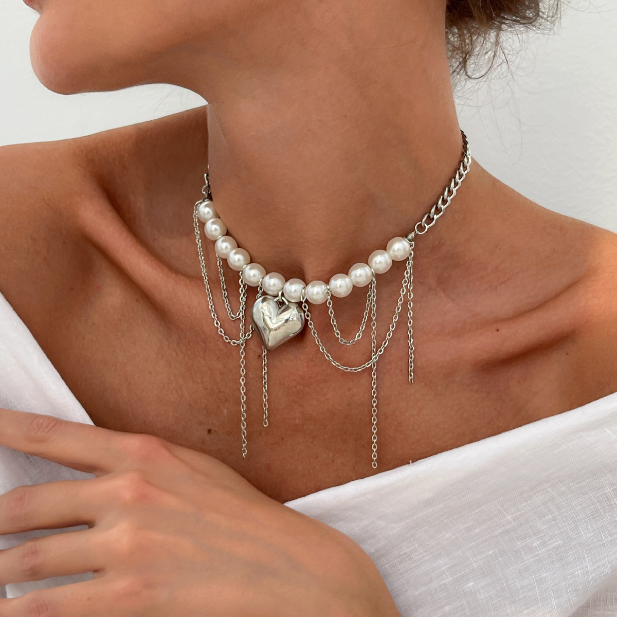 Heart Pearl Tassel Necklace