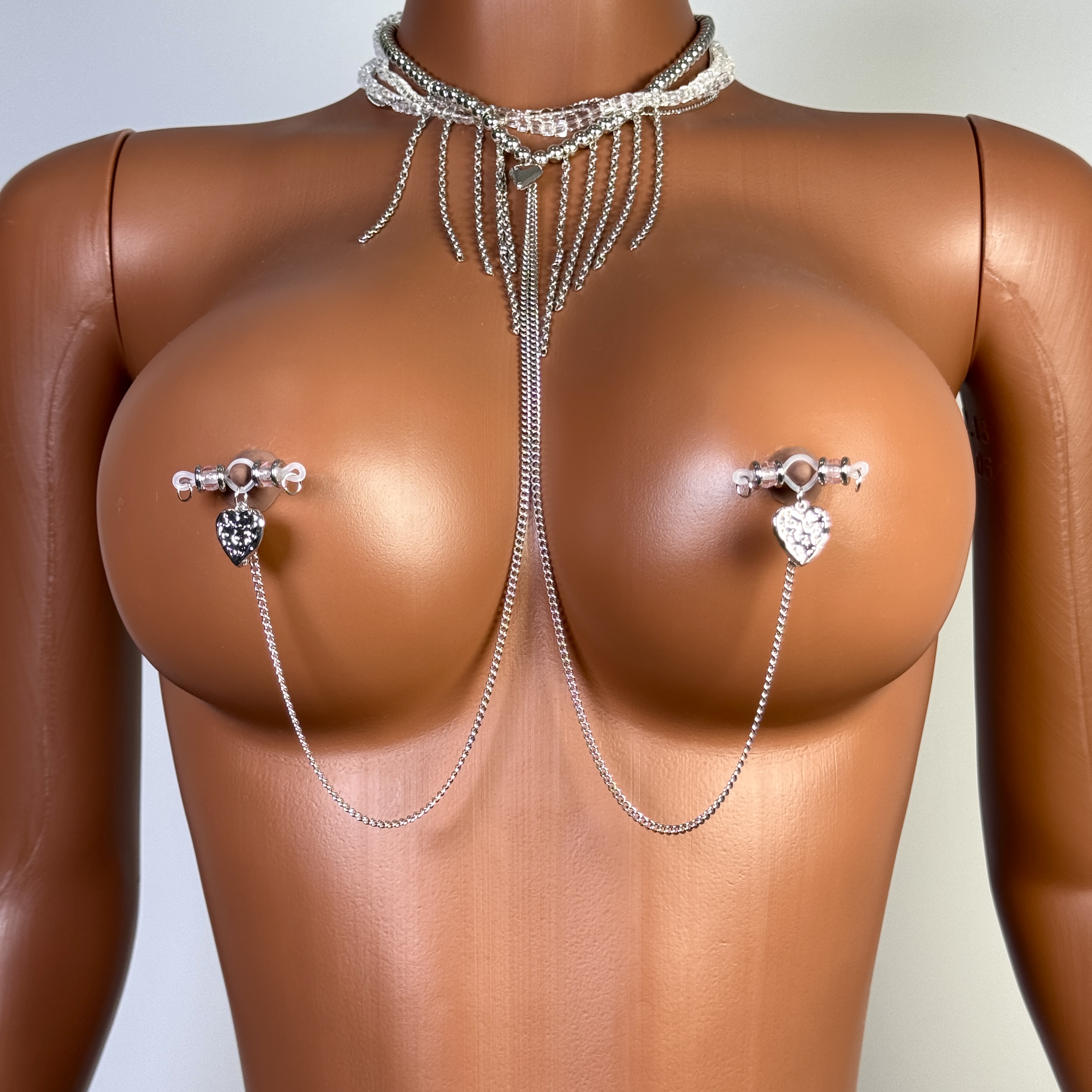 Crystal Heart Nipple Chain Set